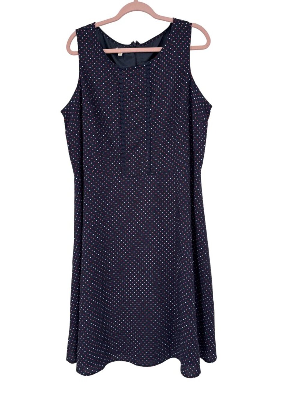 Talbots Navy Sleeveless Polka Dot Fit & Flare Dress Size 16W  sleeveless